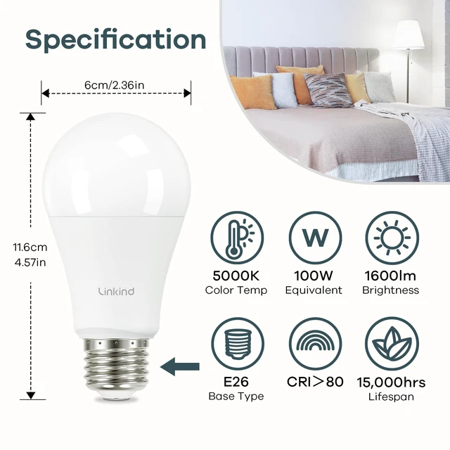 Alt view image 2 of 7 - A19 LED Light Bulbs, 100 Watt Equivalent, 5000K Daylight 6 Packs Efficient 14W 1600 Lumens Non-Dimmable LED Bulb, E26 Standard Base Bulbs 120V for Home Kitchen Bedroom Living Room