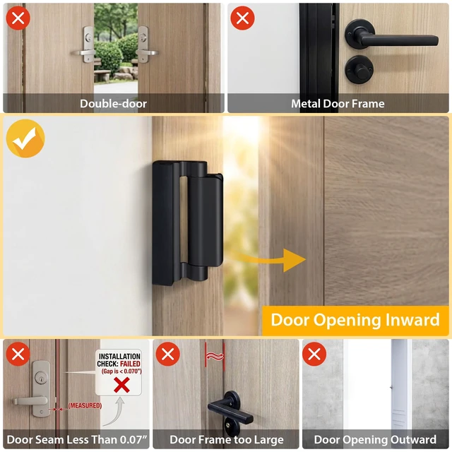 Alt view image 3 of 7 - Home Security Door Lock Reinforcement Front Door Locks for Kids Safety Top of Child Proof Door Safety Locks from Inside, High Flip Night Latch Lock Withstands 800 lbs Inward Swinging Doors