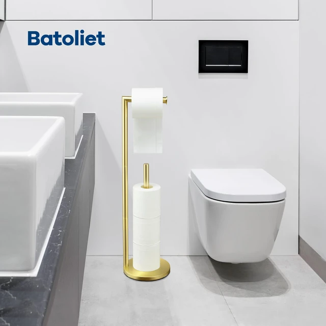 Alt view image 6 of 6 - Toilet Paper Holder Stand, Bathroom Free Standing with Storage, Gold Rustproof Toilet Paper Roll Holder for 4 Rolls,with Non-Slip Stable Base,Bathroom Organizers and Storage
