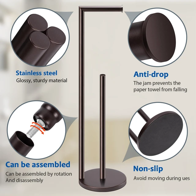 Alt view image 3 of 6 - Toilet Paper Holder Stand, Bathroom Free Standing with Storage, Bronze Rustproof Toilet Paper Roll Holder for 4 Rolls,with Non-Slip Stable Base,Bathroom Organizers and Storage