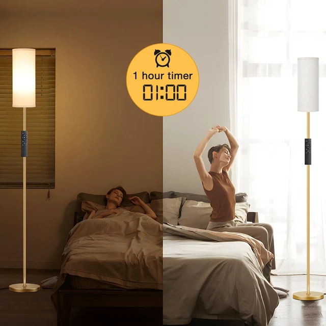 Alt view image 3 of 7 - 64'' Floor Lamps for Living Room with Remote Control and Stepless Dimmable Colors Temperature & Brightness, 9W Bulb Included(Beige Lampshade & Gold Pole)