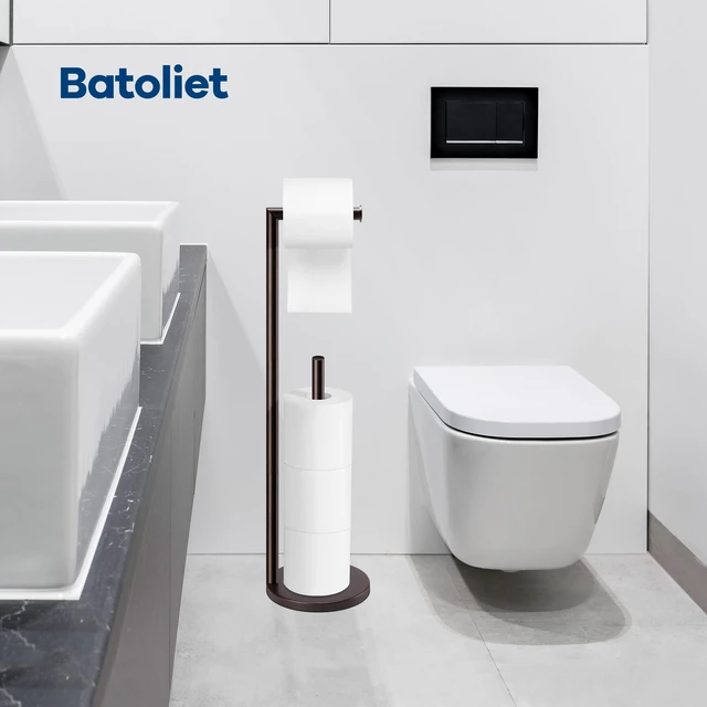 Alt view image 6 of 6 - Toilet Paper Holder Stand, Bathroom Free Standing with Storage, Bronze Rustproof Toilet Paper Roll Holder for 4 Rolls,with Non-Slip Stable Base,Bathroom Organizers and Storage