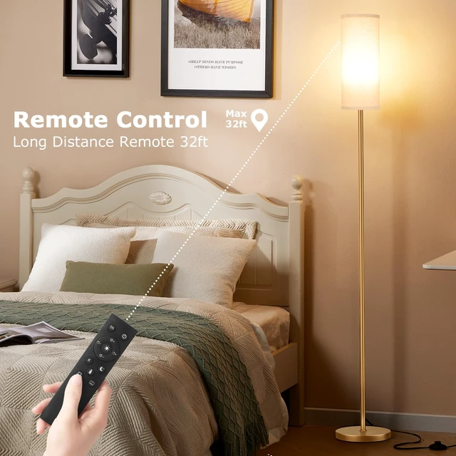 Alt view image 5 of 7 - 64'' Floor Lamps for Living Room with Remote Control and Stepless Dimmable Colors Temperature & Brightness, 9W Bulb Included(Beige Lampshade & Gold Pole)