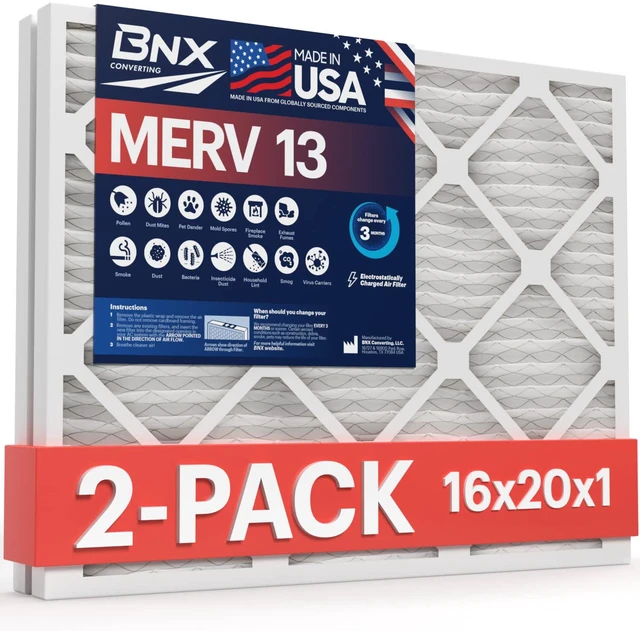 Main image of TruFilter 16x20x1 Air Filter MERV 13 AC Filter, HVAC Furnace Filter, 2 Pack (ACTUAL SIZE 15.69"x19.69"x0.75") Allergies, Dust, Pet Dander & Smoke - MADE IN USA - MPR1500 / FPR 10