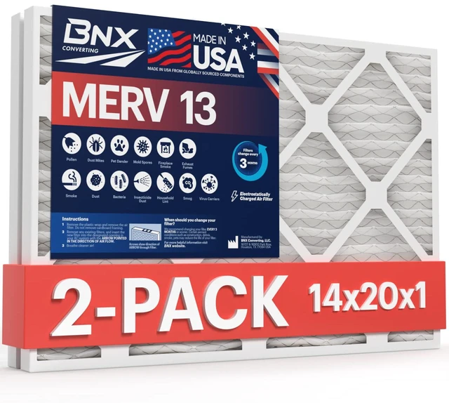 Main image of TruFilter 14x20x1 Air Filter MERV 13 AC Filter, HVAC Furnace Filter, 2 Pack (ACTUAL SIZE 13.69"x19.69"x0.75") Allergies, Dust, Pet Dander & Smoke - MADE IN USA - MPR1500 / FPR 10