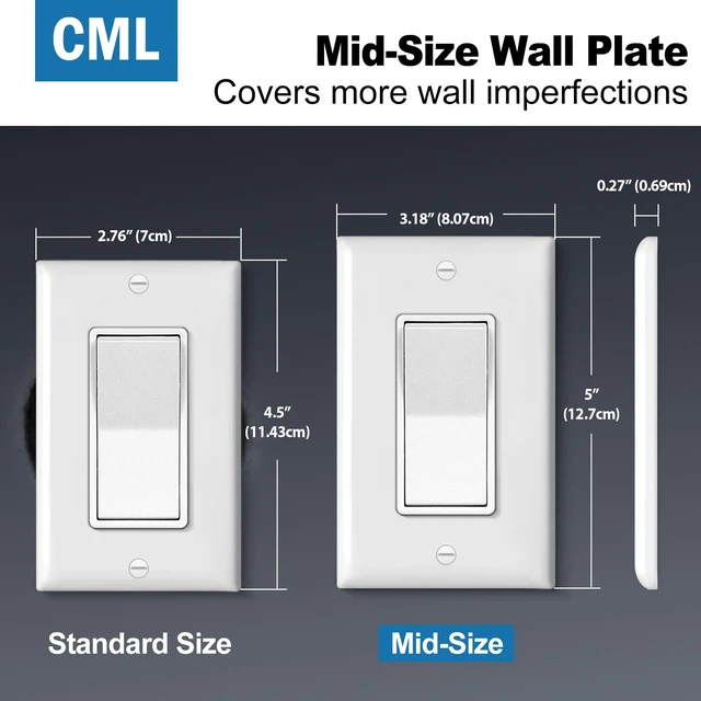 Alt view image 2 of 7 - 100 Pack Mid-Size Decorator Wall Plates, 1-Gang Switch Plates and Electrical Outlet Receptacle Covers, Midway Size 3.18 x 5, Gloss White, Contractor Pack