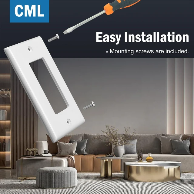 Alt view image 4 of 7 - 100 Pack Mid-Size Decorator Wall Plates, 1-Gang Switch Plates and Electrical Outlet Receptacle Covers, Midway Size 3.18 x 5, Gloss White, Contractor Pack
