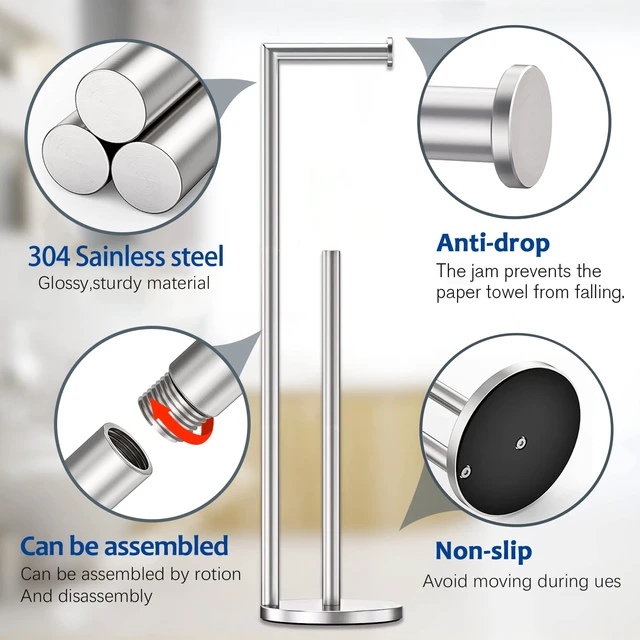 Alt view image 3 of 6 - Toilet Paper Holder Stand, Bathroom Free Standing Storage, Brushed Nickel Rustproof Toilet Paper Roll Holder for 4 Rolls,with Non-Slip Stable Base,Bathroom Organizers and Storage