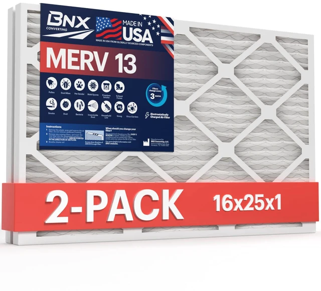 Main image of TruFilter 16x25x1 Air Filter MERV 13 AC Filter, HVAC Furnace Filter, 2 Pack (ACTUAL SIZE 15.69"x24.69"x0.75") Allergies, Dust, Pet Dander & Smoke - MADE IN USA - MPR1500 / FPR 10