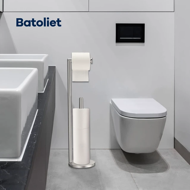 Alt view image 6 of 6 - Toilet Paper Holder Stand, Bathroom Free Standing Storage, Brushed Nickel Rustproof Toilet Paper Roll Holder for 4 Rolls,with Non-Slip Stable Base,Bathroom Organizers and Storage