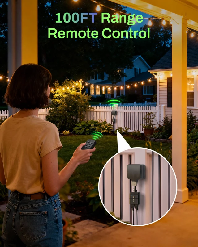 Alt view image 3 of 7 - Outdoor Timer for Lights, 100FT Remote Control 2 Outlets, Weatherproof Outdoor Use; Dusk-To-Dawn+2/4/6/8H Countdown; For String Lights, Pump,125V 15A ETL Listed2 Packs