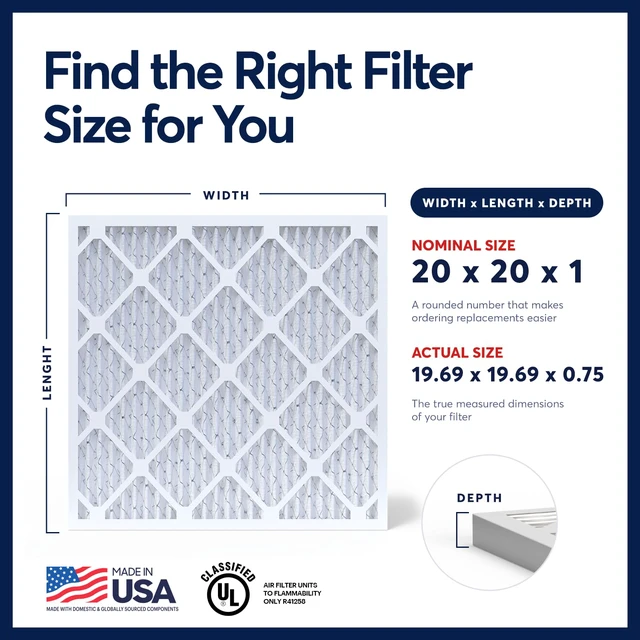Alt view image 2 of 7 - 20x20x1 MERV 13 Air Filter 2 Pack - MADE IN USA - Electrostatic Pleated Air Conditioner HVAC AC Furnace Filters - Removes Pollen, Mold, Bacteria