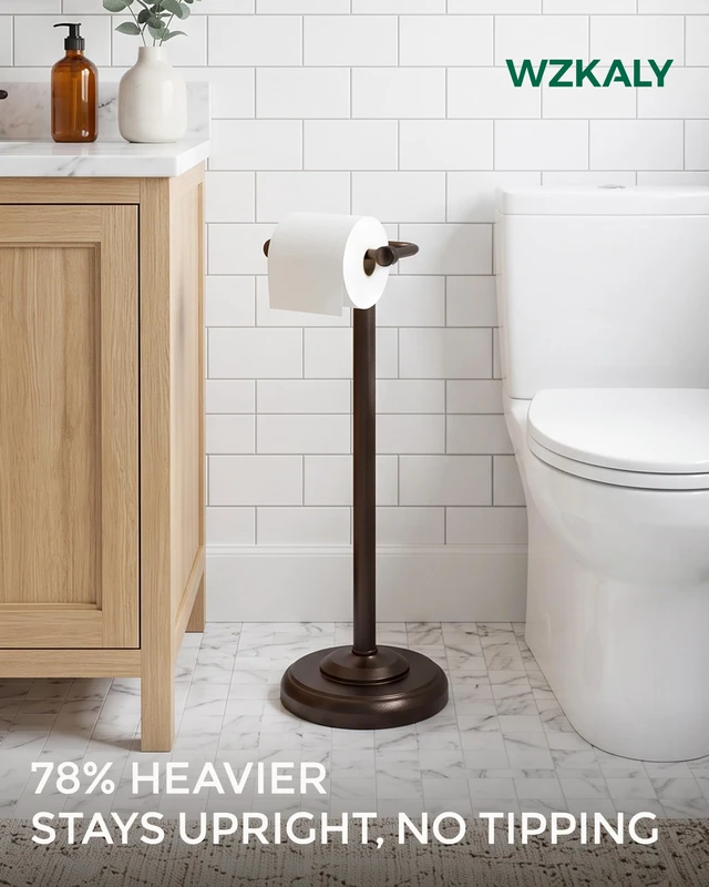 Alt view image 2 of 7 - Dark Bronze Toilet Paper Holder Stand Stainless Steel&Weighted Base Post Pivoting Design Easy to Change Roll, Mega Roll Toilet Paper Holder Freestanding for Bathroom Waterproof & Rustproof
