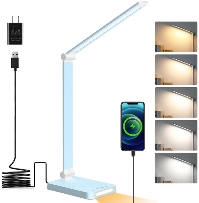 Main image of LED Desk Lamp with USB Ports,Touch Desk Lamps for Home Office with 5 Modes 3 Brightness Desk Light with Small Night Light,Reading Lamp Table Lamp for Bedroom Bedside Study Blue with adapter