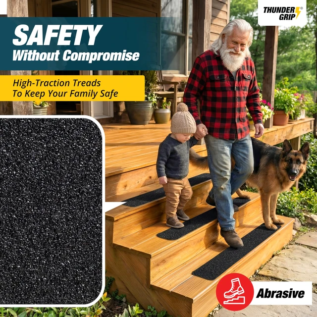 Alt view image 2 of 6 - Outdoor Stair Treads Non-Slip 24" x 4" 15-Pack Waterproof 80-Grit Grip Tape Weather Resistant Exterior Grip Tape for Wooden Steps, Non Slip Stair Treads for Outdoor, Anti Skid Strips by