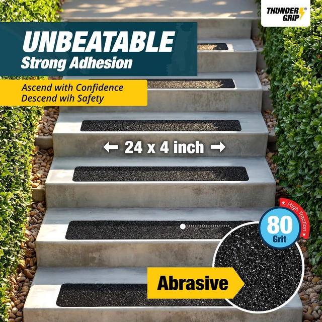 Alt view image 3 of 6 - Outdoor Stair Treads Non-Slip 24" x 4" 15-Pack Waterproof 80-Grit Grip Tape Weather Resistant Exterior Grip Tape for Wooden Steps, Non Slip Stair Treads for Outdoor, Anti Skid Strips by