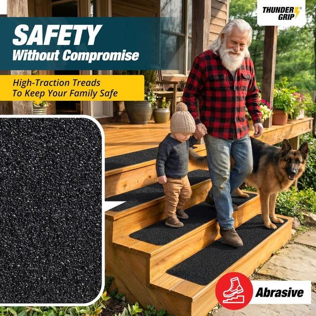 Alt view image 2 of 6 - Outdoor Stair Treads Non-Slip 30" x 8" 8-Pack Waterproof 80-Grit Grip Tape Weather Resistant Exterior Grip Tape for Wooden Steps, Non Slip Stair Treads for Outdoor, Anti Skid Strips by