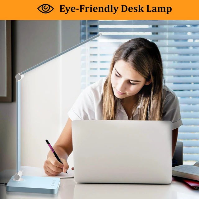 Alt view image 5 of 6 - LED Desk Lamp with USB Ports,Touch Desk Lamps for Home Office with 5 Modes 3 Brightness Desk Light with Small Night Light,Reading Lamp Table Lamp for Bedroom Bedside Study Blue with adapter