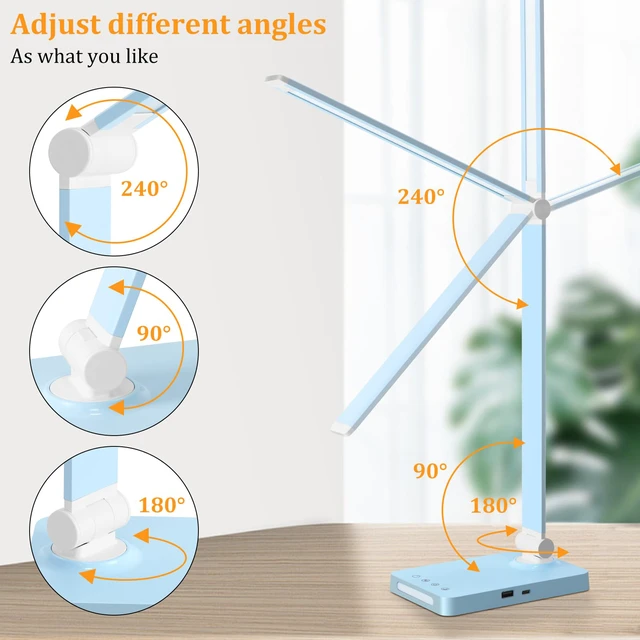 Alt view image 6 of 6 - LED Desk Lamp with USB Ports,Touch Desk Lamps for Home Office with 5 Modes 3 Brightness Desk Light with Small Night Light,Reading Lamp Table Lamp for Bedroom Bedside Study Blue with adapter