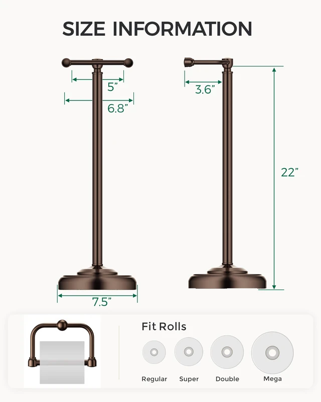 Alt view image 7 of 7 - Dark Bronze Toilet Paper Holder Stand Stainless Steel&Weighted Base Post Pivoting Design Easy to Change Roll, Mega Roll Toilet Paper Holder Freestanding for Bathroom Waterproof & Rustproof