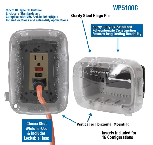 Alt view image 2 of 7 - WP5100C Extra-Duty in-Use Electrical Outlet Cover - Single Gang, Versatile Outdoor Receptacle Cover - Secure and Weatherproof Design for Outdoor GFCI Outlets, Durable Plug Cover - 2.75"