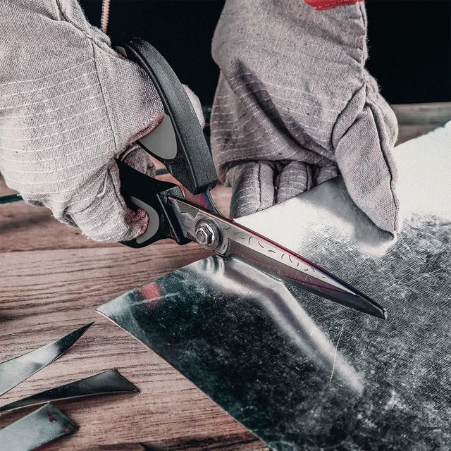 Alt view image 6 of 7 - 10" Heavy Duty Multipurpose Shears for Shop & Garden (Black/Grey) Forged Stainless Steel With Titanium Coating Cuts Fabric, Cardboard, Pruning Branches, Household Materials, Rust-resistant