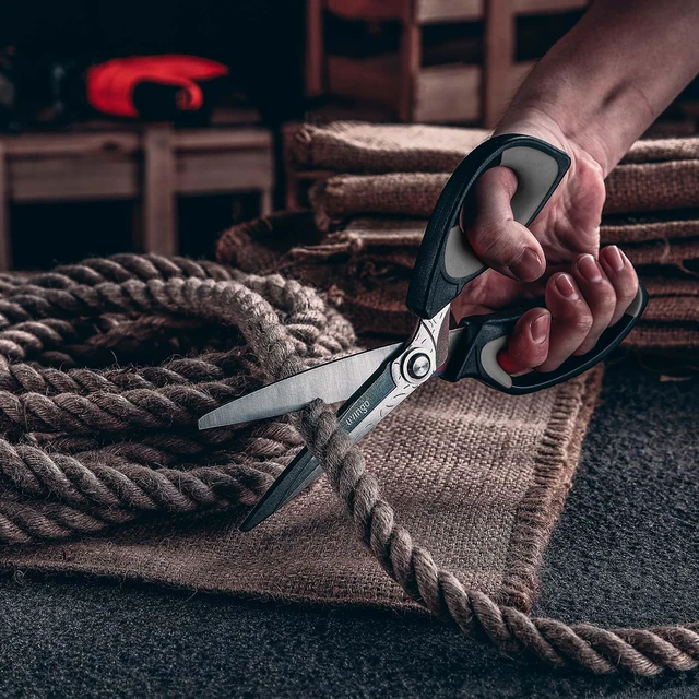 Alt view image 7 of 7 - 10" Heavy Duty Multipurpose Shears for Shop & Garden (Black/Grey) Forged Stainless Steel With Titanium Coating Cuts Fabric, Cardboard, Pruning Branches, Household Materials, Rust-resistant