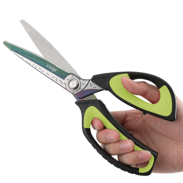 Alt view image 4 of 7 - 10" Heavy Duty Multipurpose Shears for Shop & Garden (Green/Black) Forged Stainless Steel With Titanium Coating Cuts Fabric, Cardboard, Pruning Branches, Household Materials, Rust-resistant