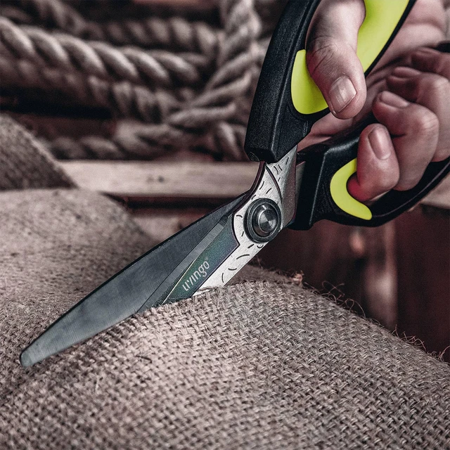 Alt view image 5 of 7 - 10" Heavy Duty Multipurpose Shears for Shop & Garden (Green/Black) Forged Stainless Steel With Titanium Coating Cuts Fabric, Cardboard, Pruning Branches, Household Materials, Rust-resistant