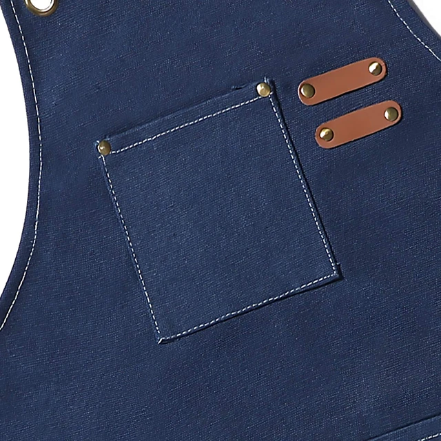 Alt view image 4 of 7 - Chef Aprons for Men Women with Oversized Pockets, 16-Ounce Cotton Canvas Cross Back Heavy Duty Work Apron (Dark Blue)