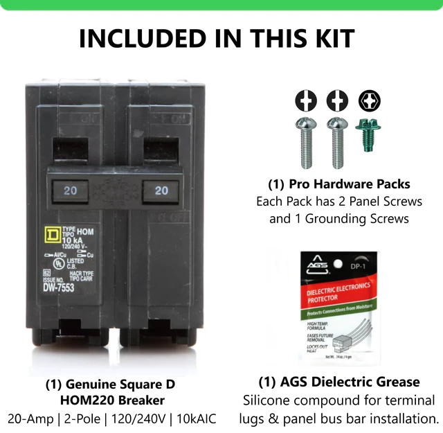 Alt view image 5 of 7 - Genuine Square D HOM220 Circuit Breaker Kit Bundle (1 Pack), 20 Amp (20A) Double Pole, 120/240V, 10kAIC, UL Listed, Plug-On for Homeline Load Centers & Panel Box, New Replacement