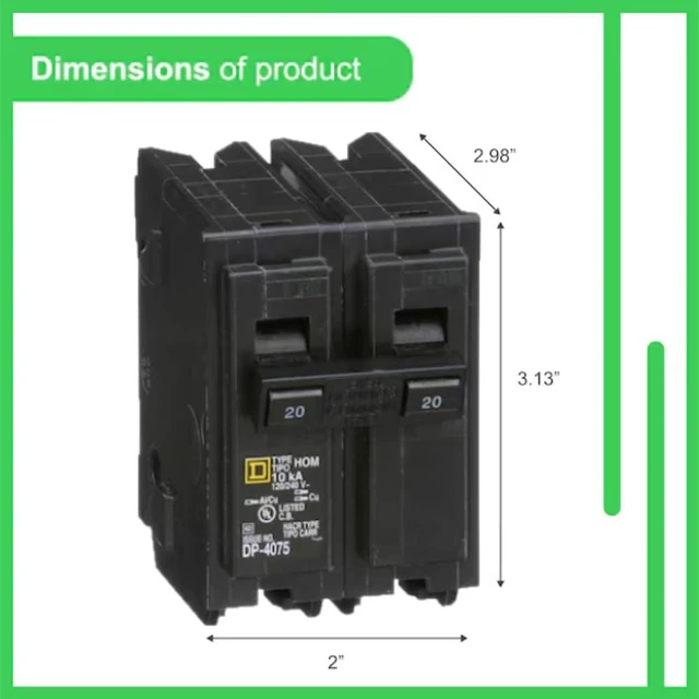 Alt view image 6 of 7 - Genuine Square D HOM220 Circuit Breaker Kit Bundle (1 Pack), 20 Amp (20A) Double Pole, 120/240V, 10kAIC, UL Listed, Plug-On for Homeline Load Centers & Panel Box, New Replacement