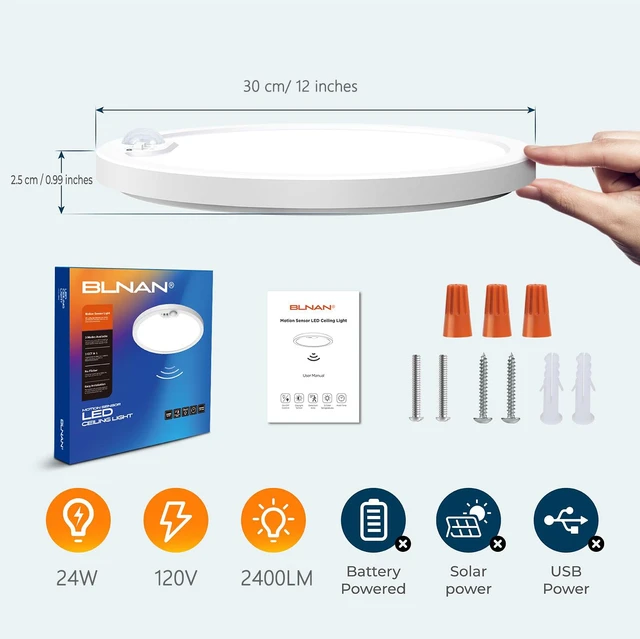Alt view image 7 of 7 - Motion Sensor Ceiling Light Wired, 12 Inch 3000K 4000K 5000K Selectable LED Flush Mount Light Fixture, Motion Activated Light with Timer for Hallway Stair Walk-in Closet, Non-Dimmable