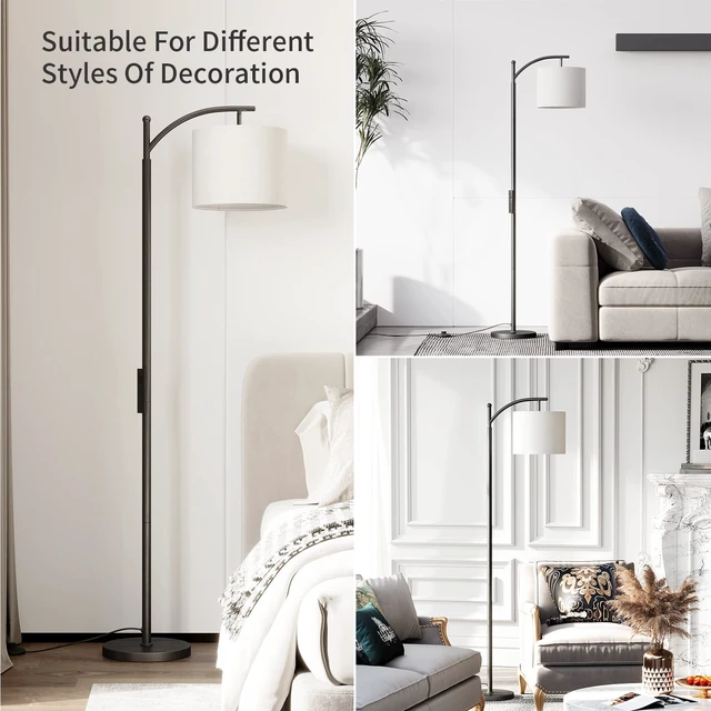 Alt view image 5 of 6 - Arc Floor Lamp, Modern Floor Lamp with Remote Control and 9W Bulb Stepless Dimmable Metal Standing Lamps with Hanging Lampshade for Living Room, Bedroom, Office