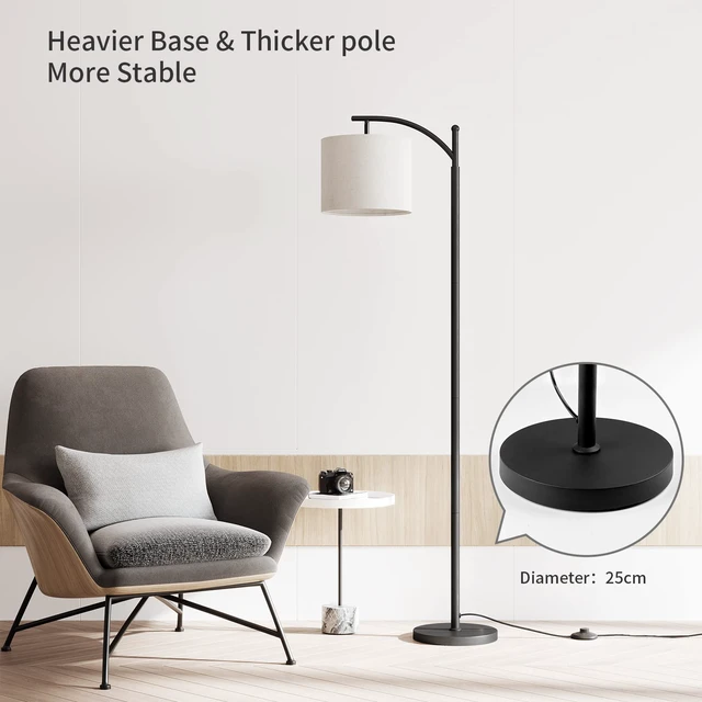 Alt view image 6 of 6 - Arc Floor Lamp, Modern Floor Lamp with Remote Control and 9W Bulb Stepless Dimmable Metal Standing Lamps with Hanging Lampshade for Living Room, Bedroom, Office