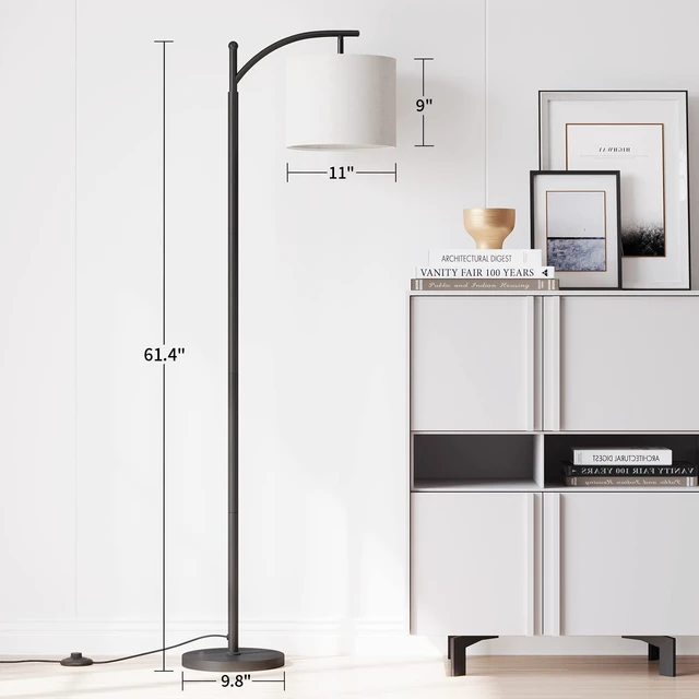 Alt view image 4 of 6 - Arc Floor Lamp, Modern Floor Lamp with Remote Control and 9W Bulb Stepless Dimmable Metal Standing Lamps with Hanging Lampshade for Living Room, Bedroom, Office