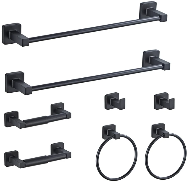 Main image of Matte Black Bathroom Hardware Set 8 Pieces,Towel Bar Set Stainless Steel Wall Mounted, Includes 16In Hand Towel Bar, Towel Ring, Robe Towel Hooks,Toilet Paper Holder, Bathroom Towel Rack Set