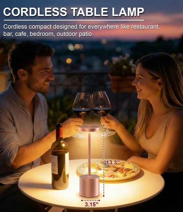 Alt view image 4 of 7 - Cordless Table Lamps Rechargeable Set of 2, Portable LED Desk Lamp, 5000mAh Battery Powered Wireless Table Light - 3 Color Dimmable Lighting for Restaurant Dining Patio Outdoor Bedroom(Rose Gold)