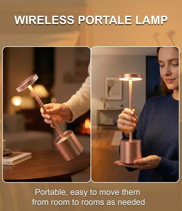 Alt view image 7 of 7 - Cordless Table Lamps Rechargeable Set of 2, Portable LED Desk Lamp, 5000mAh Battery Powered Wireless Table Light - 3 Color Dimmable Lighting for Restaurant Dining Patio Outdoor Bedroom(Rose Gold)