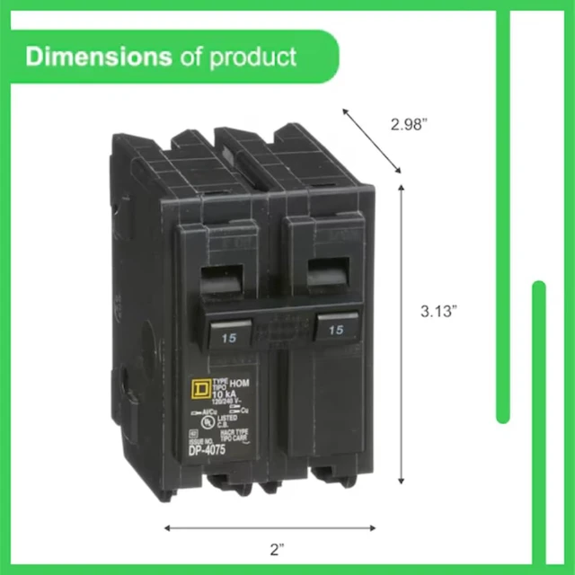 Alt view image 6 of 7 - Genuine Square D HOM215 Circuit Breaker Kit Bundle (1 Pack), 15 Amp (15A) Double Pole, 120/240V, 10kAIC, UL Listed, Plug-On for Homeline Load Centers & Panel Box, New Replacement