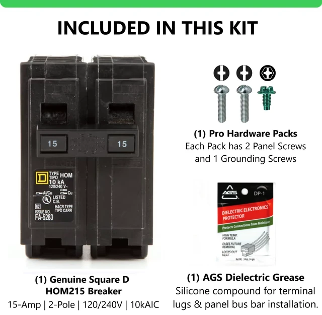 Alt view image 5 of 7 - Genuine Square D HOM215 Circuit Breaker Kit Bundle (1 Pack), 15 Amp (15A) Double Pole, 120/240V, 10kAIC, UL Listed, Plug-On for Homeline Load Centers & Panel Box, New Replacement