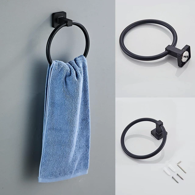 Alt view image 4 of 6 - Matte Black Bathroom Hardware Set 8 Pieces,Towel Bar Set Stainless Steel Wall Mounted, Includes 16In Hand Towel Bar, Towel Ring, Robe Towel Hooks,Toilet Paper Holder, Bathroom Towel Rack Set