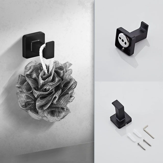 Alt view image 5 of 6 - Matte Black Bathroom Hardware Set 8 Pieces,Towel Bar Set Stainless Steel Wall Mounted, Includes 16In Hand Towel Bar, Towel Ring, Robe Towel Hooks,Toilet Paper Holder, Bathroom Towel Rack Set