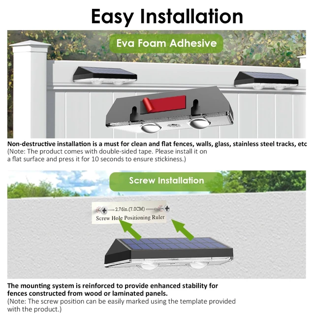 Alt view image 3 of 7 - Solar Fence Lights Outdoor - Warm White & RGB 6 Color, Dusk to Dawn Solar Deck Light, Solar Lights Outdoor IP65 Waterproof, Garden Lights for Outside/Backyard/Railing/Step/Patio/Wall (8 Pack)