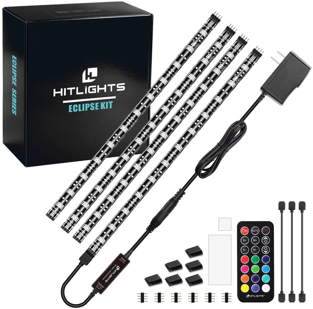 Main image of Waterproof LED Strip Lights Kit, RGB Color Changing Pre-Cut 4FT UL Listed with RF Remote 12V Power Supply Connectors, Dimmable 12 Colors 19 Dynamic Modes for Cabinet Shelf Display Backlight