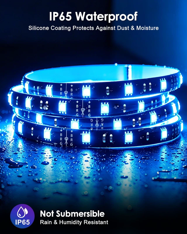Alt view image 2 of 7 - Waterproof LED Strip Lights Kit, RGB Color Changing Pre-Cut 4FT UL Listed with RF Remote 12V Power Supply Connectors, Dimmable 12 Colors 19 Dynamic Modes for Cabinet Shelf Display Backlight