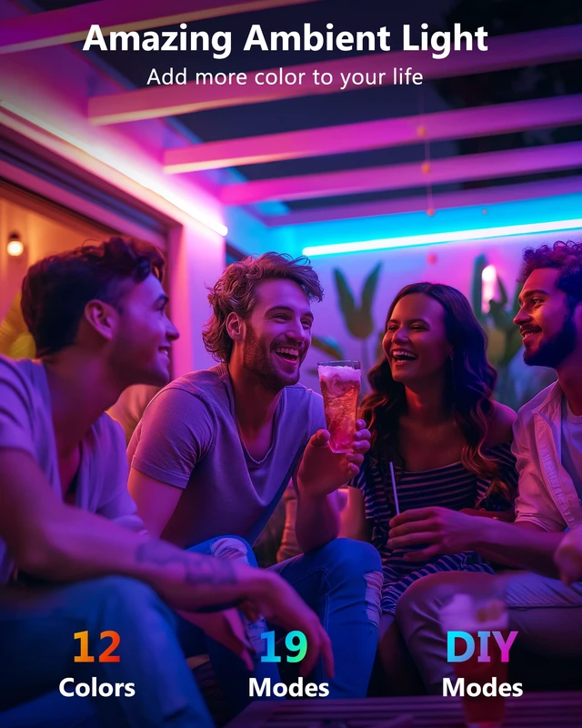 Alt view image 3 of 7 - Waterproof LED Strip Lights Kit, RGB Color Changing Pre-Cut 4FT UL Listed with RF Remote 12V Power Supply Connectors, Dimmable 12 Colors 19 Dynamic Modes for Cabinet Shelf Display Backlight