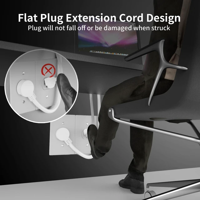 Alt view image 7 of 7 - 14 Gauge 15 FT White Flat Plug Extension Cord, Indoor Low Profile Flat Plug, Heavy Duty 3 Prong Grounded, Flexible SJTW, 15A 1875W 125V, ETL Listed, Home/Workshop/Outdoor