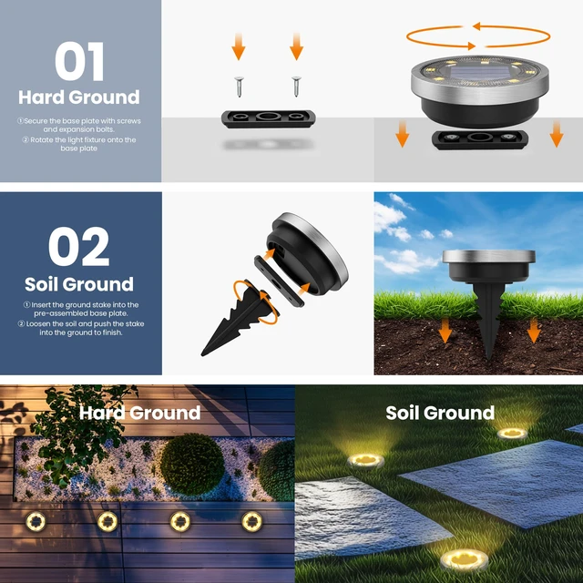 Alt view image 4 of 6 - 16 Pack Solar Ground Lights Outdoor, Backyard Decor Warm White IP65 Waterproof Stainless Steel Landscape Lighting for Walkway, Driveway, Pathway, Garden, Patio
