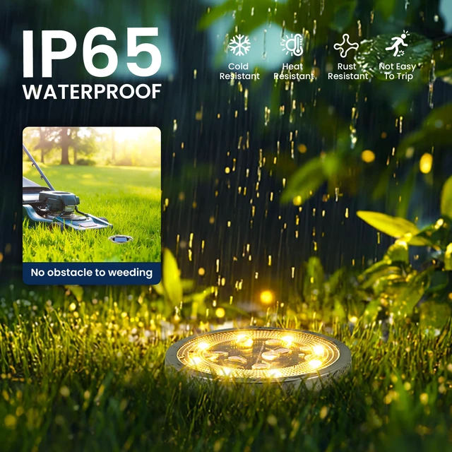 Alt view image 6 of 6 - 16 Pack Solar Ground Lights Outdoor, Backyard Decor Warm White IP65 Waterproof Stainless Steel Landscape Lighting for Walkway, Driveway, Pathway, Garden, Patio